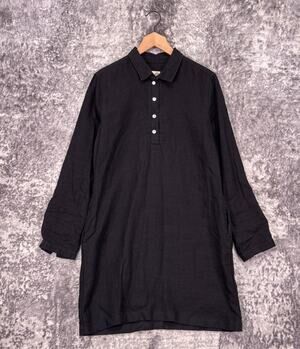 Not Monday Linen Tunic / Dress Medium Womens Black Collared Long Sleeve